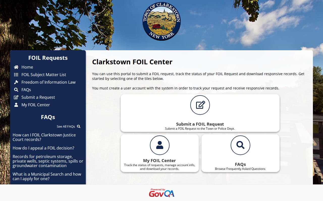 Clarkstown residents directory FOIL Center request controls
